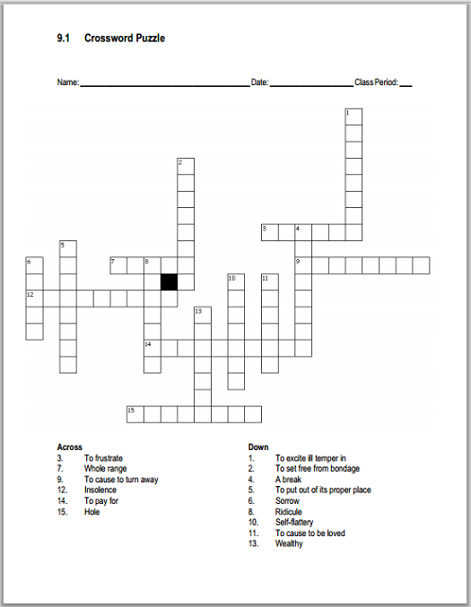Vocabulary Terms 9.1 Crossword Puzzle - Free to print (PDF file).