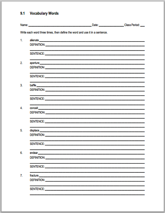 Vocabulary Terms 9.1 Terms Worksheet - Free to print (PDF file).