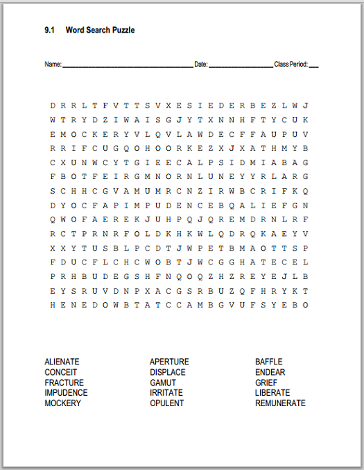 9.1 Vocabulary Terms Word Search Puzzle - Free to print (PDF file).