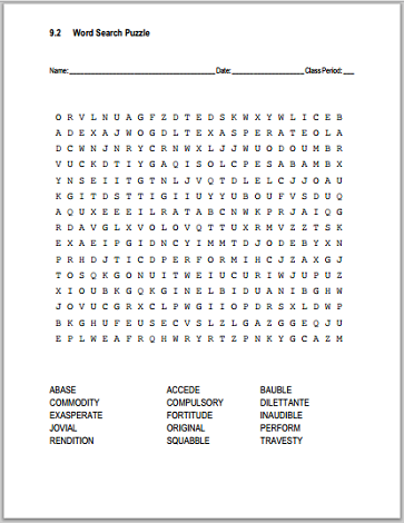 Vocabulary Terms 9.2 Word Search Puzzle - Free to print (PDF file).