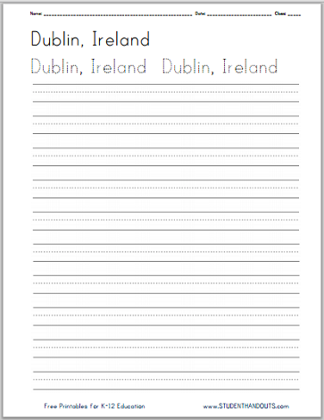 Ireland Handwriting Practice Worksheets | Student Handouts