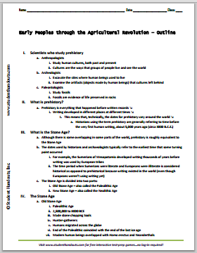 Early Peoples Through the Agricultural Revolution - Free printable outline (PDF file).