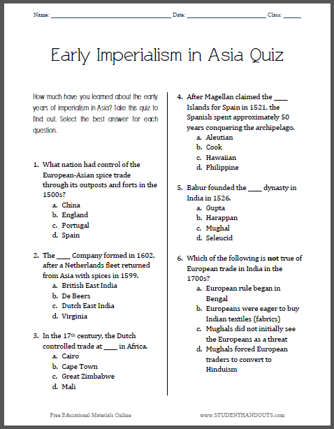 Imperialism in Asia Quiz | Student