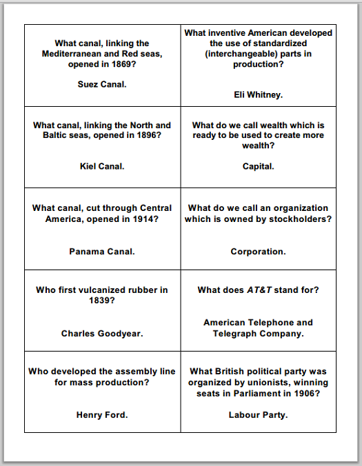 Industrial Revolution Study Game Cards - Free to print (PDF files).