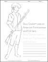 Davy Crockett Coloring Page with Handwriting Practice