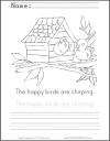 Happy Chirping Birds Coloring Page with Handwriting Practice
