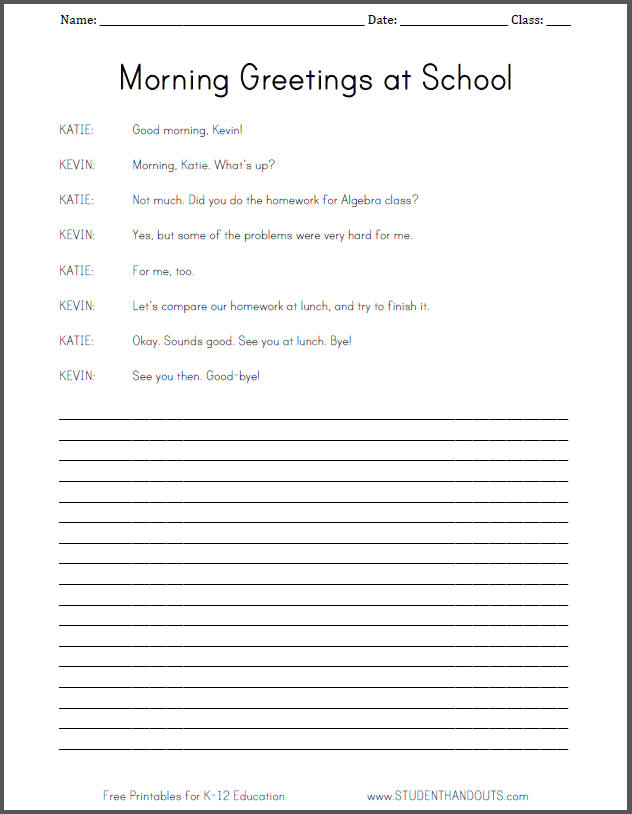 Morning Greetings At School Dialogue Worksheet Student Handouts