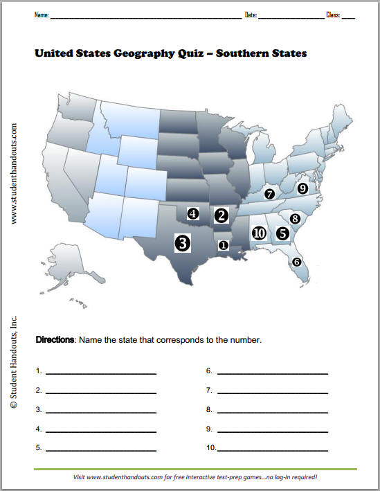 Southern States Map Printable