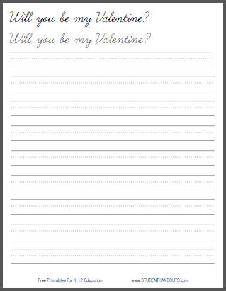 Free Printable Valentine's Day Handwriting Practice Worksheet for Kids - Print or Cursive