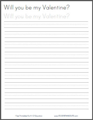 Free Printable Valentine's Day Handwriting Practice Worksheet for Kids - Print or Cursive