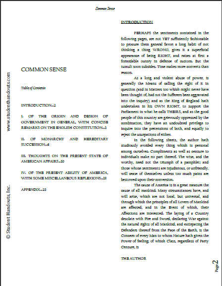 Thomas Paine's Common Sense - Free printable eBook (PDF file).
