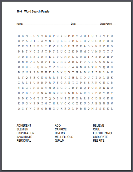 Vocabulary Terms 10.4 Word Search Puzzle - Free to print (PDF file).