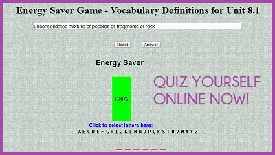 Energy Saver Game - Vocabulary Definitions for Unit 8.1