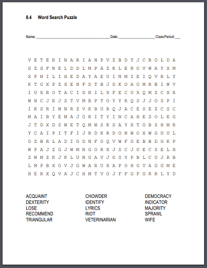 Terms 8.4 Word Search Puzzle - Click here to print (PDF file).