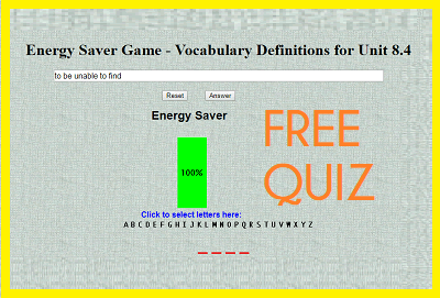 Energy Saver Game - Vocabulary Definitions for Unit 8.4