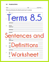 Terms 8.5 Sentences and Definitions Worksheet