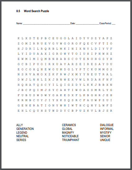 Terms 8.5 Word Search Puzzle - Free to print (PDF file).