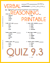 Quiz #3 - Grade 9 Printable Verbal Reasoning