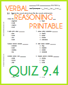 Quiz #4 - Grade 9 Printable Verbal Reasoning