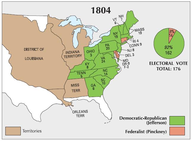 1804 Presidential Election Results Map and Pie Chart