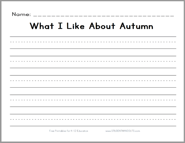 What I Like About Autumn - Free printable lined writing prompt for lower elementary education.
