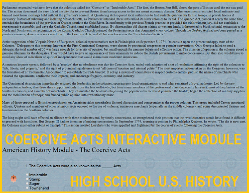 Coercive Acts Interactive Module for High School United States History Education