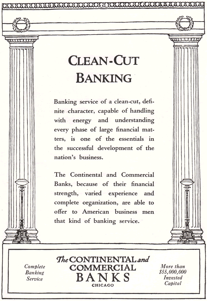 Continental and Commercial Banks of Chicago Antique Advertisement from the 1920s