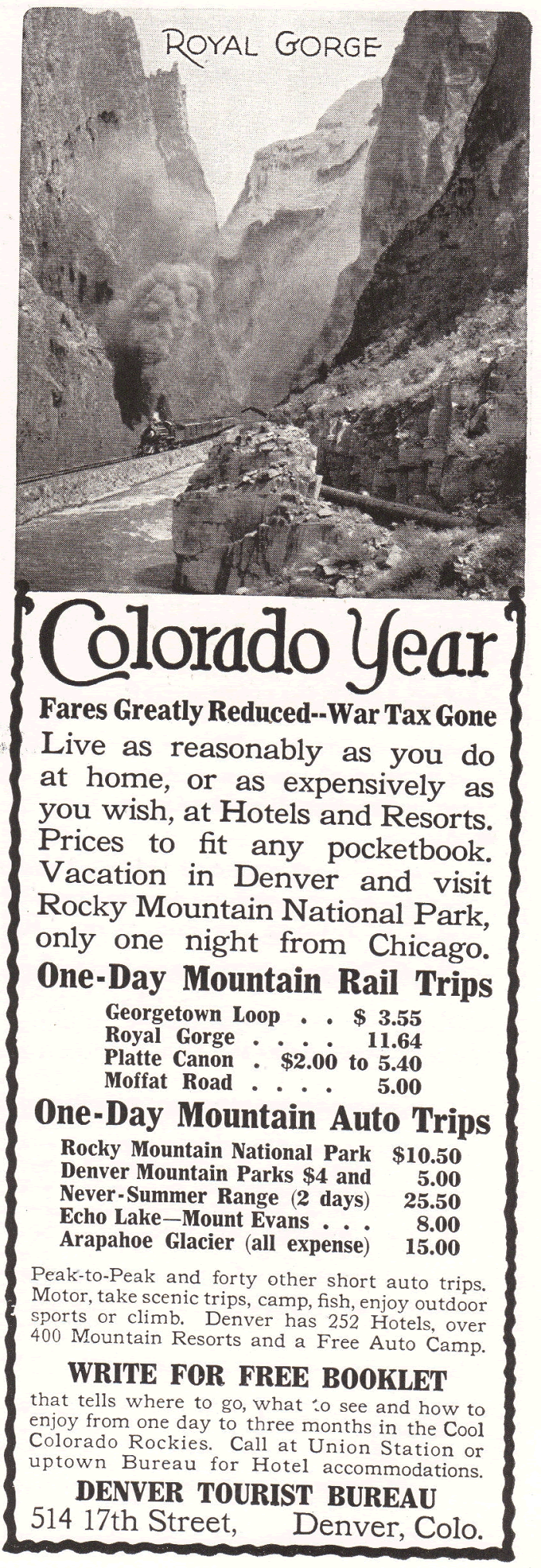 Denver Tourist Bureau Advertisement from 1922