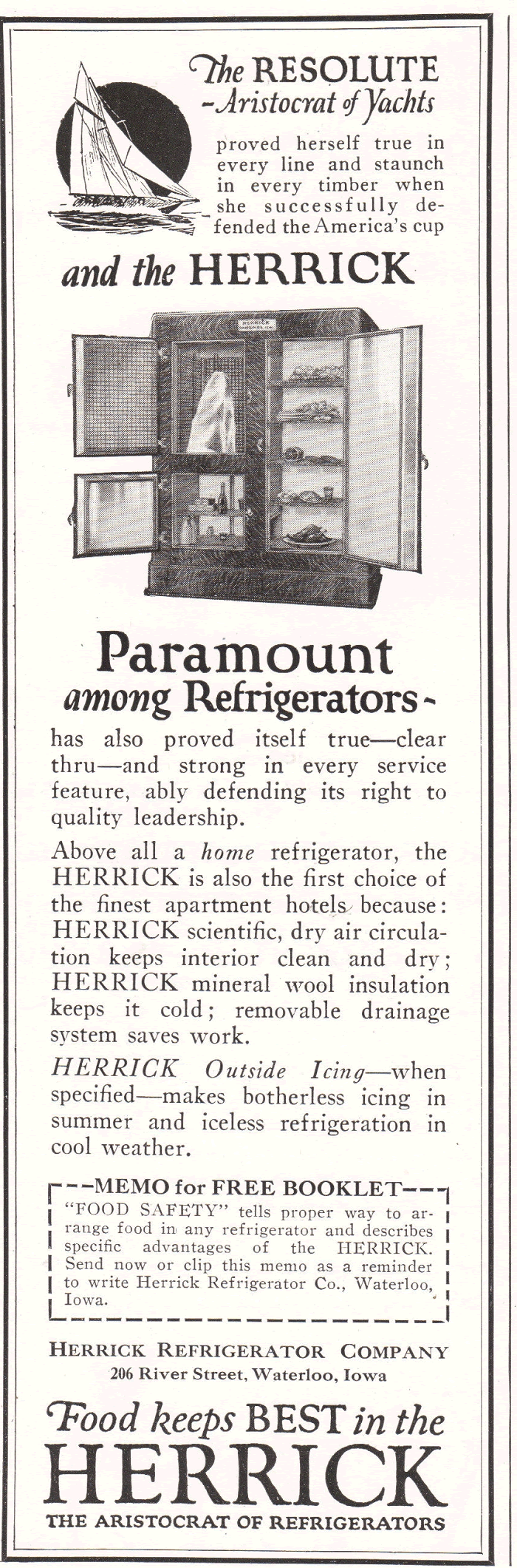 Herrick Refrigerators Ad from 1922