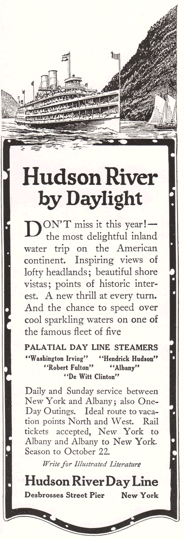 Hudson River Day Line Antique Advertisement