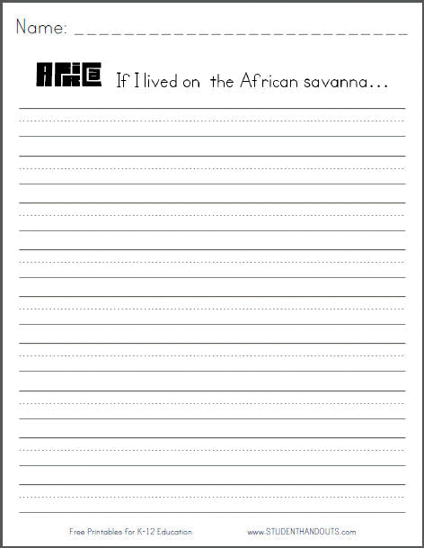 If I lived on the African savanna... Free Printable Lined Writing Prompt Worksheet