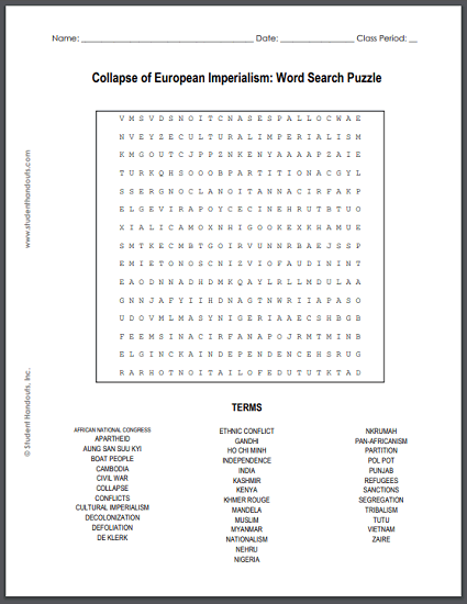 collapse of european imperialism word search puzzle student handouts