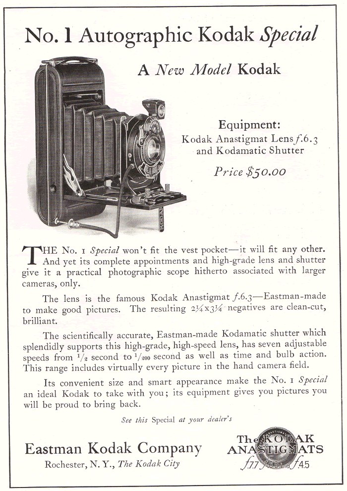 No. 1 Autographic Kodak Special Ad from 1922