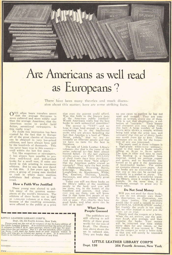 Little Leather Library Corporation Advertisement from 1922