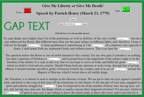 Give Me Liberty or Give Me Death Gap Text Quiz