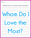 Whom do I love the most? Free Printable Writing Prompt Worksheet