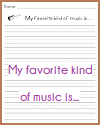 My favorite kind of music is... Free Printable Writing Prompt Worksheet