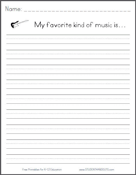 My favorite kind of music is... Free Printable Writing Prompt Worksheet