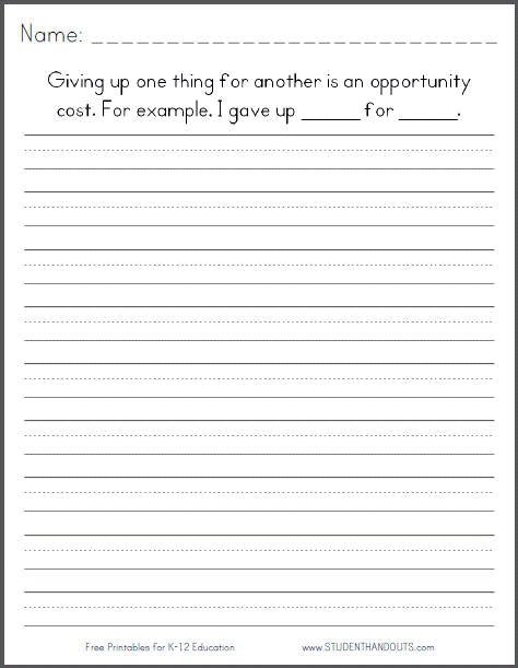 Opportunity Costs - Beginning Economics Writing Prompt Worksheet