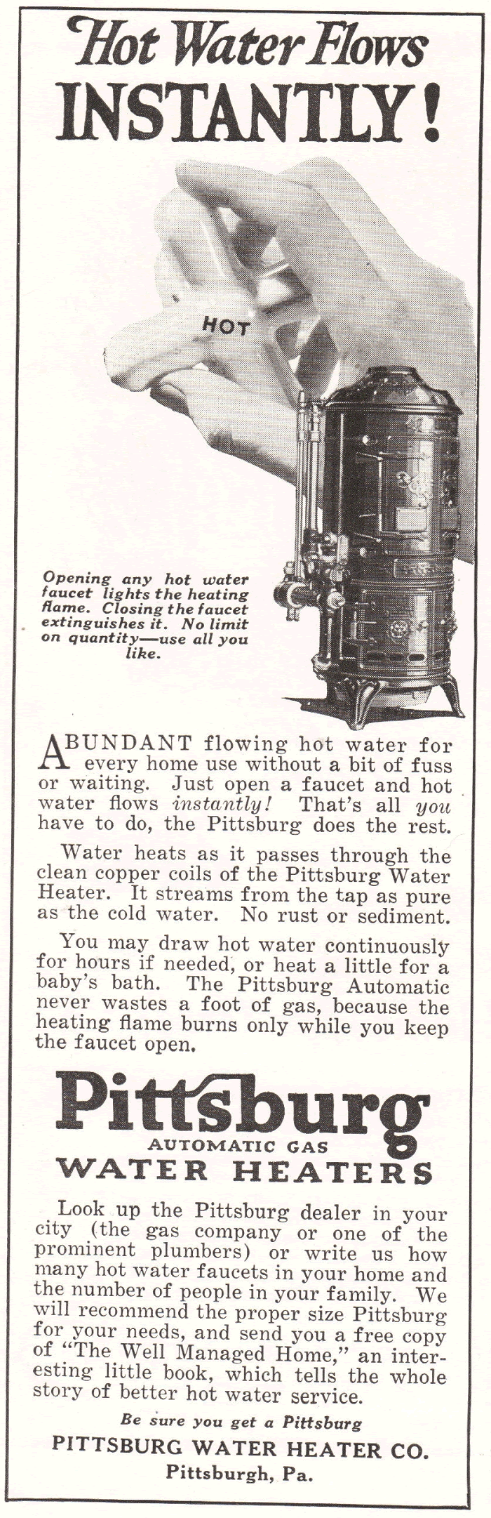 Pittsburg Automatic Gas Water Heaters - Advertisement from 1922