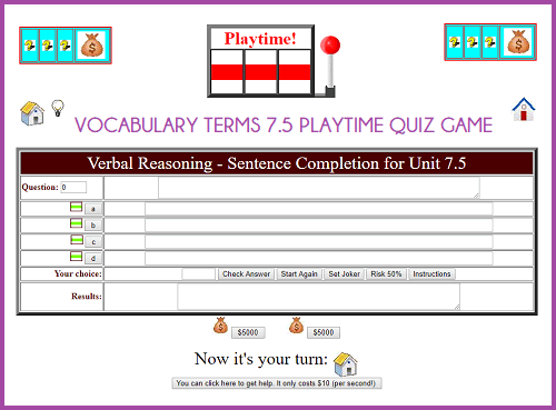 Sentence Completion for Unit 7.5 Playtime Quiz Game