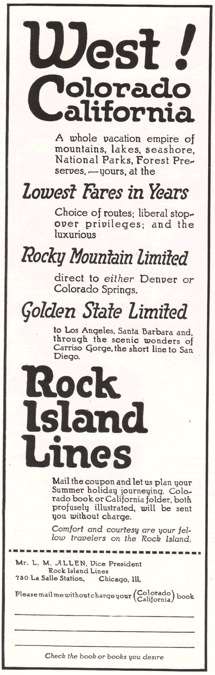 Rock Island Lines 1922 Advertisement