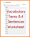 Vocabulary Terms 8.4 Sentences Worksheet