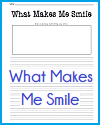 What Makes Me Smile Free Printable K-2 Writing Prompt Worksheet for Little Kids