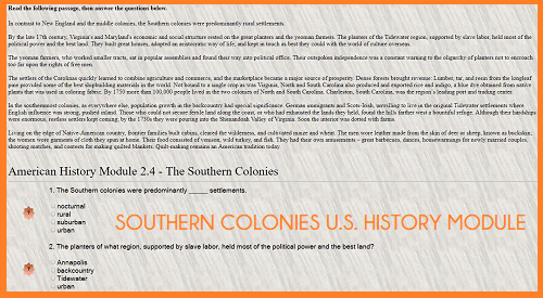 American History Interactive Module - The Southern Colonies