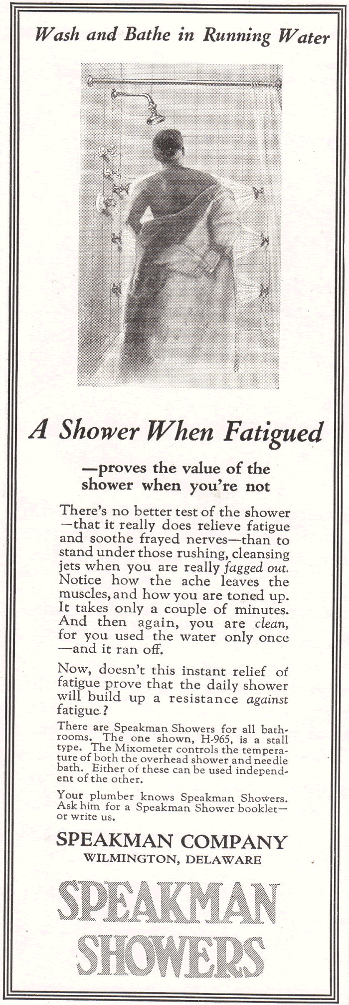 Speakman Showers Advertisement from 1922