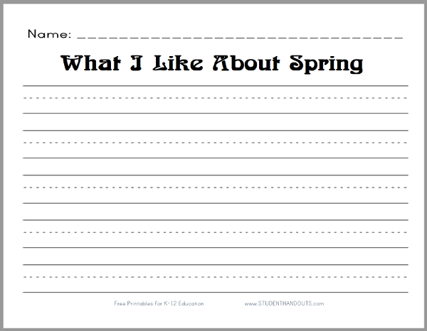 What I Like About Spring - Free printable lined writing prompt for primary students.