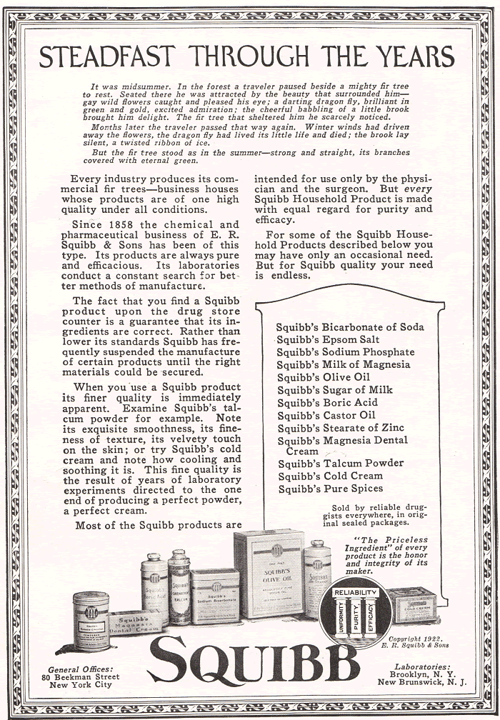Squibb Products Advertisement, 1922
