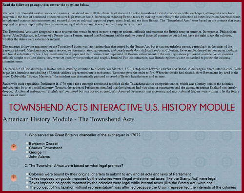 Townshend Acts Interactive Module for United States History