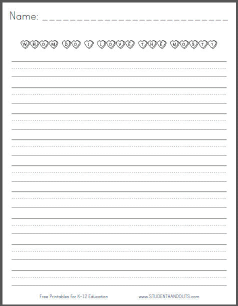 Whom do I love the most? Free Printable Lined Writing Prompt Worksheet